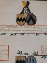 Load image into Gallery viewer, Genealogical Family Tree for Guillaume de Fontaine, Lord of Perroy, and his descendants. Illuminated Manuscript on Parchment, August 3 1696