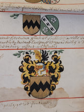 Load image into Gallery viewer, Genealogical Family Tree for Guillaume de Fontaine, Lord of Perroy, and his descendants. Illuminated Manuscript on Parchment, August 3 1696