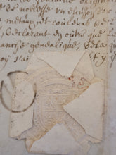 Load image into Gallery viewer, Genealogical Family Tree for Guillaume de Fontaine, Lord of Perroy, and his descendants. Illuminated Manuscript on Parchment, August 3 1696