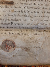 Load image into Gallery viewer, Patent of Nobility for the van Ysdoren or Ysendoren de Bloys Family, Signed by the King's Herald-At-Arms, Delaunay. Illuminated Manuscript on Parchment, September 20 1686