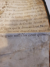 Load image into Gallery viewer, Patent of Nobility for the van Ysdoren or Ysendoren de Bloys Family, Signed by the King's Herald-At-Arms, Delaunay. Illuminated Manuscript on Parchment, September 20 1686