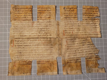 Load image into Gallery viewer, Two Connecting Bifolio Fragments from a Missal. Germany, Circa 1050-1100. Latin Manuscript on Parchment. Spine Linings Recovered from a Binding