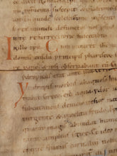 Load image into Gallery viewer, Two Connecting Bifolio Fragments from a Missal. Germany, Circa 1050-1100. Latin Manuscript on Parchment. Spine Linings Recovered from a Binding