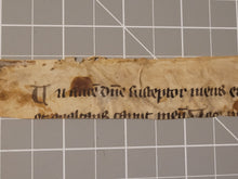 Load image into Gallery viewer, Leaf Fragment from a Medieval Text, 12th Century. Latin Manuscript on Parchment. 1.5 Lines of Carolingian-Gothic (Proto-Gothic) Script. Recovered from a Binding
