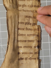 Load image into Gallery viewer, Two Leaf Fragments from the Martyrologium Hieronymianum, Early 13th Century. Manuscript on Parchment. Fragment Recovered from a Binding. 28-Line Format