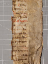 Load image into Gallery viewer, Two Leaf Fragments from the Martyrologium Hieronymianum, Early 13th Century. Manuscript on Parchment. Fragment Recovered from a Binding. 28-Line Format