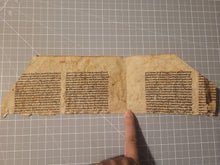 Load image into Gallery viewer, Leaf Fragment from a Medieval Manuscript, Late 13th Century. Latin Manuscript on Parchment. 18 Lines of Gothic Textura Book Hand