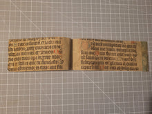 Load image into Gallery viewer, Bifolio Leaf Fragment from a Missal, 15th Century. Latin Manuscript on Vellum. Recovered from a Bookbinding, Potentially Toxic Arsenical Paints. 6 Lines of Gothic Script