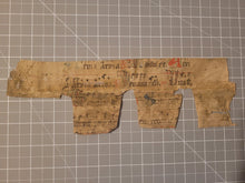 Load image into Gallery viewer, Leaf Fragment from a Missal, 14th Century. Germany. Latin Manuscript on Parchment. Hufnagel notation on a Single-Staff Line, with a Small Doodle. Spine Lining Recovered from a Binding