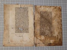 Load image into Gallery viewer, Two Leaves from Caesariensis’ Institutions Grammaticae, 1250. France. Latin Manuscript on Parchment. The Standard Latin Textbook during the Middle Ages