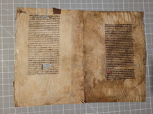 Load image into Gallery viewer, Two Leaves from Caesariensis’ Institutions Grammaticae, 1250. France. Latin Manuscript on Parchment. The Standard Latin Textbook during the Middle Ages