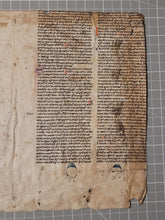 Load image into Gallery viewer, The Summa Fratris Alexandri, or Summa Theologica of Alexander of Hales, Circa 1250-1275. Two Large, Latin Manuscript Bifolios on Parchment from France. Recovered from a Binding
