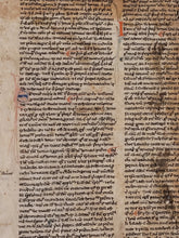 Load image into Gallery viewer, The Summa Fratris Alexandri, or Summa Theologica of Alexander of Hales, Circa 1250-1275. Two Large, Latin Manuscript Bifolios on Parchment from France. Recovered from a Binding