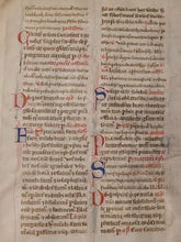 Load image into Gallery viewer, Leaf from a Large Latin Missal, Italy, Circa 1350. Manuscript on Parchment. 18 2 to 3-Line Initials