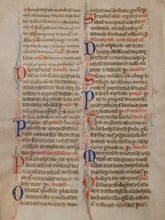 Load image into Gallery viewer, Leaf from a Large Latin Missal, Italy, Circa 1350. Manuscript on Parchment. 18 2 to 3-Line Initials