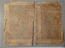 Load image into Gallery viewer, Two Leaves from the Martyrologium Hieronymianum, France, Late 13th Century. With Early Usage of Arabic Numerals. Latin Manuscript on Parchment