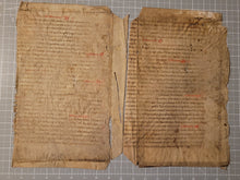 Load image into Gallery viewer, Two Leaves from the Martyrologium Hieronymianum, France, Late 13th Century. With Early Usage of Arabic Numerals. Latin Manuscript on Parchment