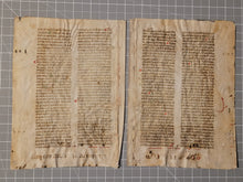 Load image into Gallery viewer, Two Leaves from Jacobus de Voragine’s Golden Legend, or Legenda Aurea, Early 14th Century. Italy. Latin Manuscript on Parchment. 41 Lines of Gothic Script