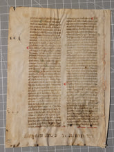 Load image into Gallery viewer, Two Leaves from Jacobus de Voragine’s Golden Legend, or Legenda Aurea, Early 14th Century. Italy. Latin Manuscript on Parchment. 41 Lines of Gothic Script