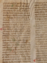 Load image into Gallery viewer, Two Leaves from Jacobus de Voragine’s Golden Legend, or Legenda Aurea, Early 14th Century. Italy. Latin Manuscript on Parchment. 41 Lines of Gothic Script