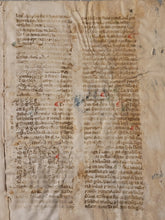 Load image into Gallery viewer, Two Leaves from Jacobus de Voragine’s Golden Legend, or Legenda Aurea, Early 14th Century. Italy. Latin Manuscript on Parchment. 41 Lines of Gothic Script