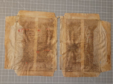 Load image into Gallery viewer, Two Leaves from Jacobus de Voragine’s Golden Legend, or Legenda Aurea, 14th Century. Germany. Latin Manuscript on Parchment. 44 Lines of Gothic Script