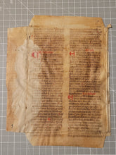 Load image into Gallery viewer, Two Leaves from Jacobus de Voragine’s Golden Legend, or Legenda Aurea, 14th Century. Germany. Latin Manuscript on Parchment. 44 Lines of Gothic Script