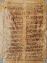 Load image into Gallery viewer, Two Leaves from Jacobus de Voragine’s Golden Legend, or Legenda Aurea, 14th Century. Germany. Latin Manuscript on Parchment. 44 Lines of Gothic Script