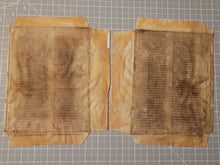 Load image into Gallery viewer, Two Leaves from Jacobus de Voragine’s Golden Legend, or Legenda Aurea, 14th Century. Germany. Latin Manuscript on Parchment. 44 Lines of Gothic Script