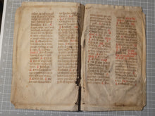 Load image into Gallery viewer, Two Leaf Bifolio from a Latin Missal, Germany, Early to Mid 15th Century. Manuscript on Parchment. 25 Lines of Gothic Script, 3 Large Initials. Recovered from a Binding