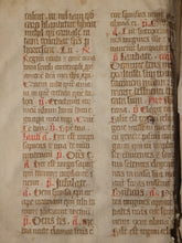 Load image into Gallery viewer, Two Leaf Bifolio from a Latin Missal, Germany, Early to Mid 15th Century. Manuscript on Parchment. 25 Lines of Gothic Script, 3 Large Initials. Recovered from a Binding