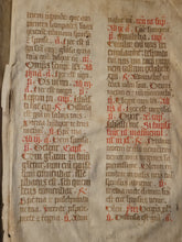 Load image into Gallery viewer, Two Leaf Bifolio from a Latin Missal, Germany, Early to Mid 15th Century. Manuscript on Parchment. 25 Lines of Gothic Script, 3 Large Initials. Recovered from a Binding