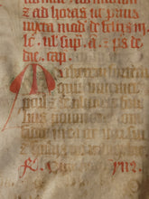 Load image into Gallery viewer, Two Leaf Bifolio from a Latin Missal, Germany, Early to Mid 15th Century. Manuscript on Parchment. 25 Lines of Gothic Script, 3 Large Initials. Recovered from a Binding