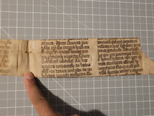 Load image into Gallery viewer, Two Leaf Bifolio Strip from A Medieval Manuscript, Germany, 14th Century. 8 Lines of Gothic Script