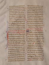 Load image into Gallery viewer, Leaf from Peter Lombard’s Sentences, or Sententia, 1275. Italy. Latin Manuscript on Parchment. 40 Lines of Gothic Script. Book III, Distinctio VII and VIII