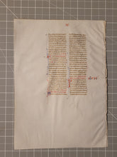 Load image into Gallery viewer, Leaf from Peter Lombard’s Sentences, or Sententia, 1275. Italy. Latin Manuscript on Parchment. 40 Lines of Gothic Script. Book III, Distinctio VII and VIII