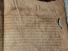 Load image into Gallery viewer, Medieval Charter. Manuscript on Parchment, September 11, 1324. Last Will and Testament of Guillaume de Rueil. Beautiful Header and Massive Signum