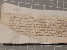 Load image into Gallery viewer, Two Medieval Charters. Manuscripts on Parchment, 1331. Pierre de Maucroix and his wife give to the monks of Sainte-Croix-de-la-Bretonnerie