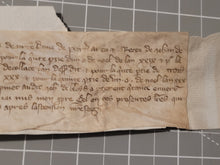 Load image into Gallery viewer, Two Medieval Charters. Manuscripts on Parchment, 1331. Pierre de Maucroix and his wife give to the monks of Sainte-Croix-de-la-Bretonnerie