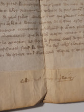 Load image into Gallery viewer, Two Medieval Charters. Manuscripts on Parchment, 1331. Pierre de Maucroix and his wife give to the monks of Sainte-Croix-de-la-Bretonnerie