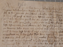 Load image into Gallery viewer, Medieval Charter of the 100 Years War. Manuscript on Parchment, 1360. Rent due to the Fabrique de Saint-Jacques-la-Boucherie