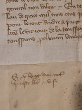 Load image into Gallery viewer, Medieval Charter Dating from the 100 Years War. Manuscript on Parchment, 1396. Detailed Initial and Signum