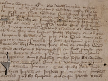 Load image into Gallery viewer, Medieval Charter Dating from the 100 Years War. Manuscript on Parchment, February 23rd, 1408. Acknowledgement of a Lease to Hughes Poliani, with a Signum