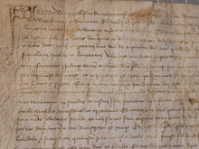 Load image into Gallery viewer, Medieval Charter Dating from the 100 Years War. Manuscript on Parchment, 1413. With an Elaborate Initial and Signum
