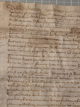 Load image into Gallery viewer, Medieval Charter Dating from the 100 Years War. Manuscript on Parchment, 1417. With a Signum and Stitched Repair at the end. Included with 17th and 18th Century Copies of the Original Charter