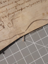 Load image into Gallery viewer, Medieval Charter Dating from the 100 Years War. Manuscript on Parchment, 1417. With a Signum and Stitched Repair at the end. Included with 17th and 18th Century Copies of the Original Charter