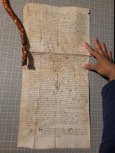 Load image into Gallery viewer, Medieval Charter Dating from the 100 Years War. Large Manuscript on Parchment, January 7th, 1420. Marguerite de Spina, Lady of Spina, Appoints New Attorneys, Notaries, and More. With a Detailed Initial and Signum