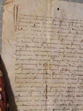 Load image into Gallery viewer, Medieval Charter Dating from the 100 Years War. Large Manuscript on Parchment, January 7th, 1420. Marguerite de Spina, Lady of Spina, Appoints New Attorneys, Notaries, and More. With a Detailed Initial and Signum