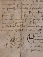Load image into Gallery viewer, Medieval Charter Dating from the 100 Years War. Large Manuscript on Parchment, January 7th, 1420. Marguerite de Spina, Lady of Spina, Appoints New Attorneys, Notaries, and More. With a Detailed Initial and Signum