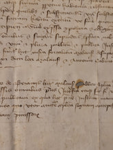 Load image into Gallery viewer, Medieval Charter Dating from the 100 Years War. Large Manuscript on Parchment, January 7th, 1420. Marguerite de Spina, Lady of Spina, Appoints New Attorneys, Notaries, and More. With a Detailed Initial and Signum